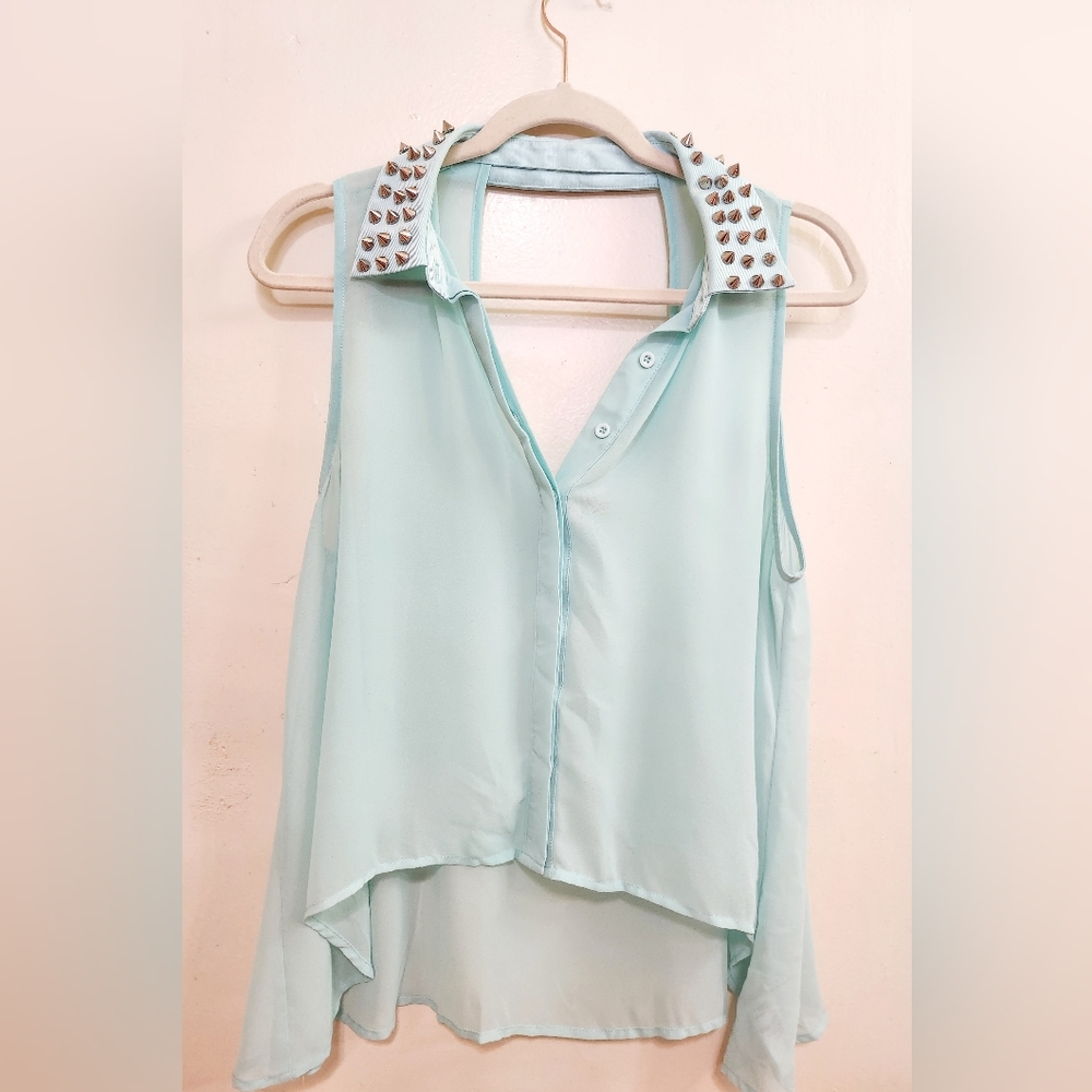 Forever 21 Aqua Sheer Crop Top Size Large